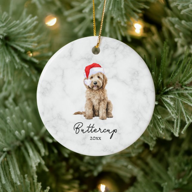 Watercolor Goldendoodle Christmas Ceramic Tree Decoration (Tree)
