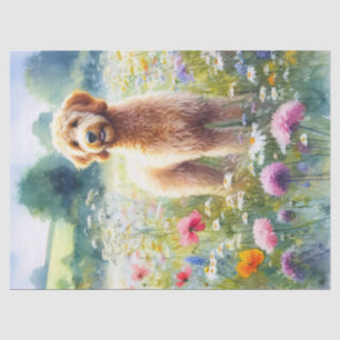 Watercolor Goldendoodle Dog Wildflowers Decoupage Tissue Paper