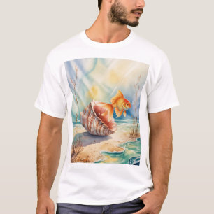 Watercolor Goldfish in Coral Shell T-Shirt