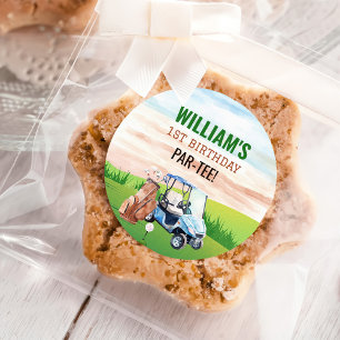 Watercolor Golf 1st Birthday  Classic Round Sticker