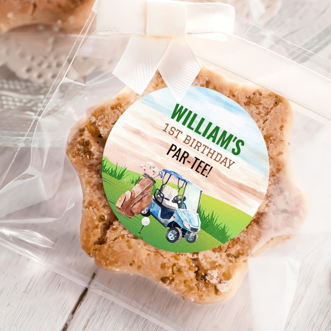 Watercolor Golf 1st Birthday  Classic Round Sticker (Creator Uploaded)