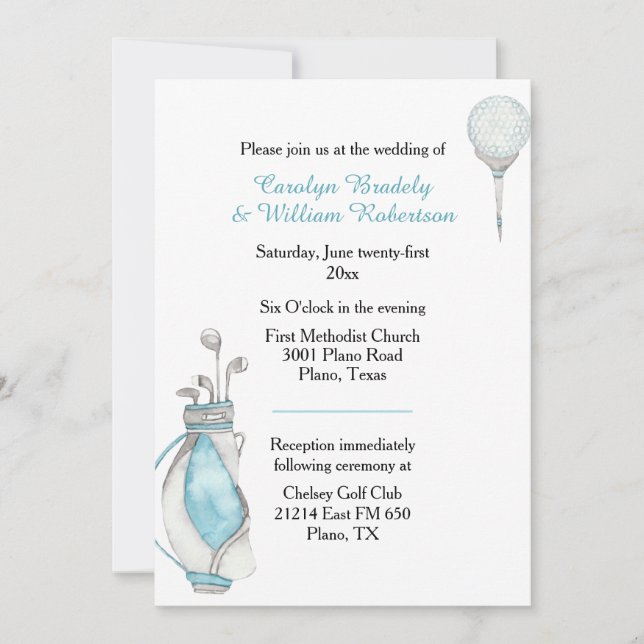 Watercolor Golf Bag Wedding Invitation (Front)
