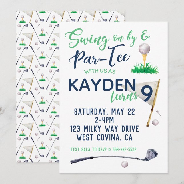 Watercolor Golf Birthday Invitation (Front/Back)