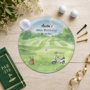 Watercolor Golf Course 80th Birthday Party Paper Plate