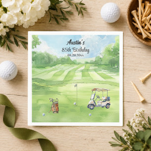Watercolor Golf Course 85th Birthday Party Napkin