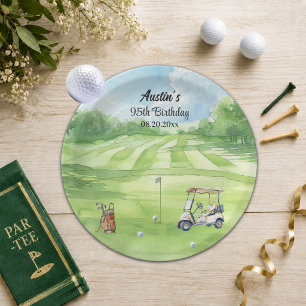 Watercolor Golf Course 95th Birthday Party Paper Plate