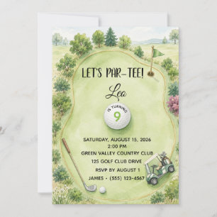 Watercolor Golf Course Kids Birthday Invitation