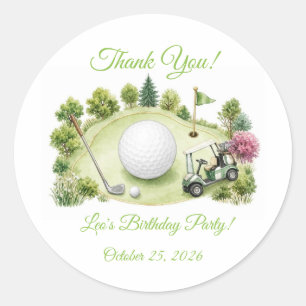 Watercolor Golf Course Round Kids Birthday Sticker