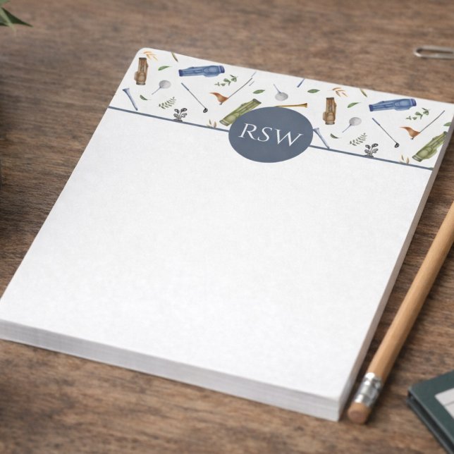 Watercolor Golf Monogram Notepad-Custom Golf Gift Notepad (Creator Uploaded)