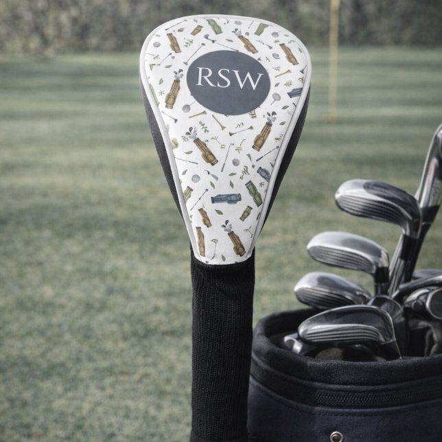 Watercolor Golf Pattern Monogram  Golf Head Cover (Creator Uploaded)