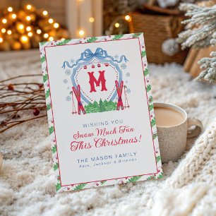 Watercolor Gondola Ski Monogram Crest Party Invitation