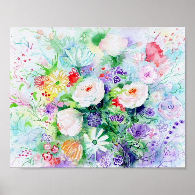 Watercolor Good Mood Flowers 8x10 Poster (Front)