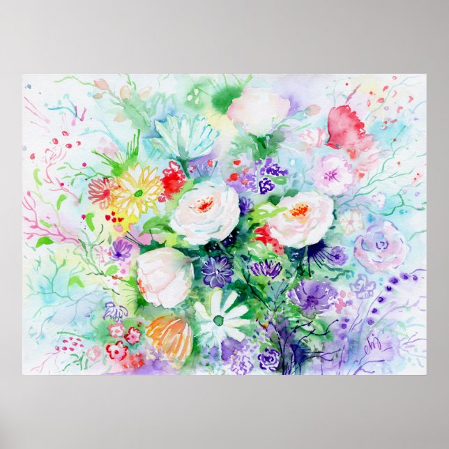 Watercolor Good Mood Flowers Poster (Front)