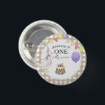 Watercolor Goose 1st birthday 3 Cm Round Badge<br><div class="desc">SILLY GOOSE. Watercolor kids birthday party. Watercolor cute goose in birthday hat,  cake with berries,  purple balloon,  festive garland of flags. Beige-brown cage background.</div>