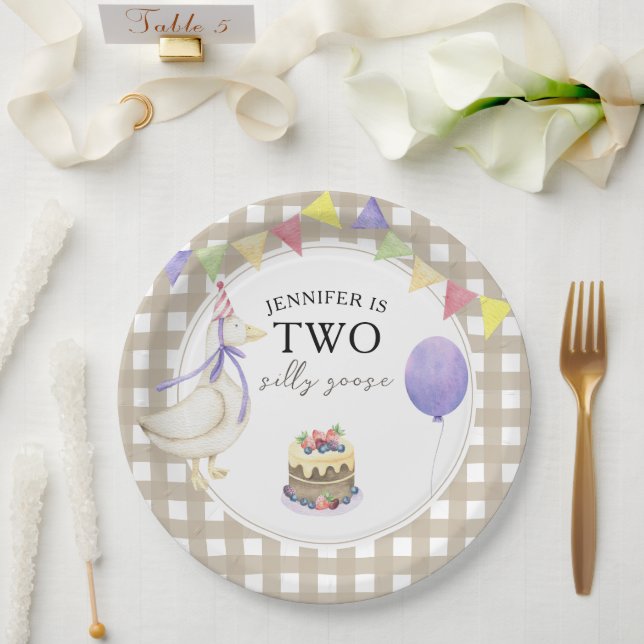 Watercolor Goose 2nd birthday Paper Plate (Wedding)