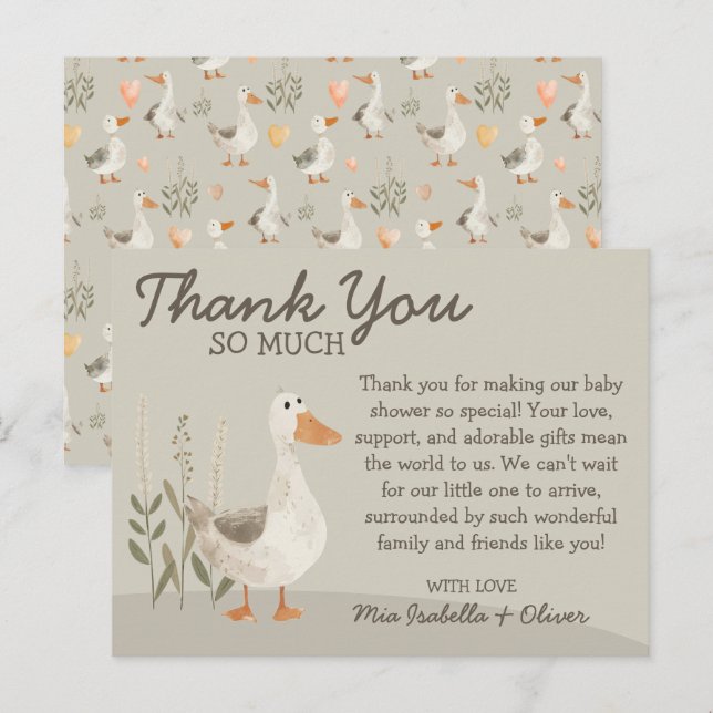 Watercolor Goose Baby Shower Thank You Card (Front/Back)