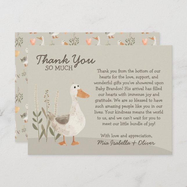 Watercolor Goose - Baby Shower Thank You Card (Front/Back)