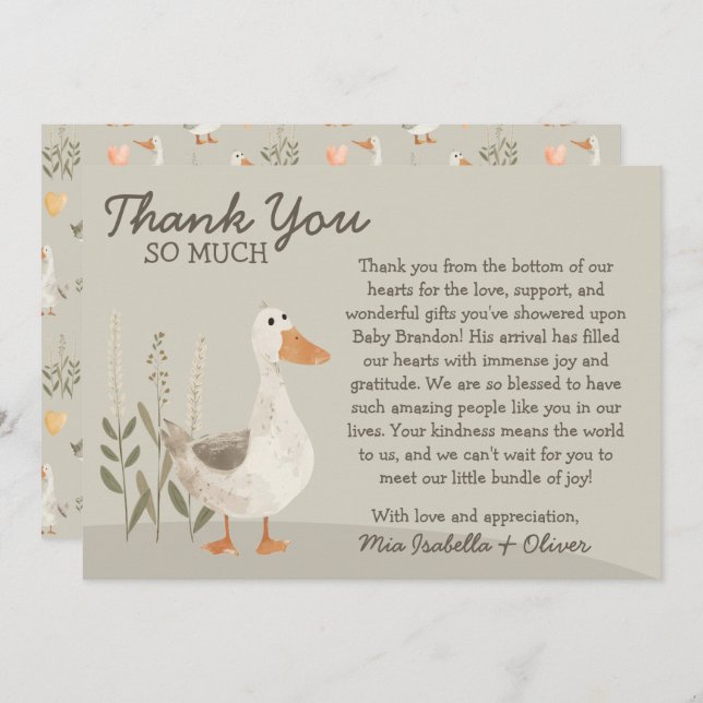 Watercolor Goose - Baby Shower Thank You Card (Front/Back)