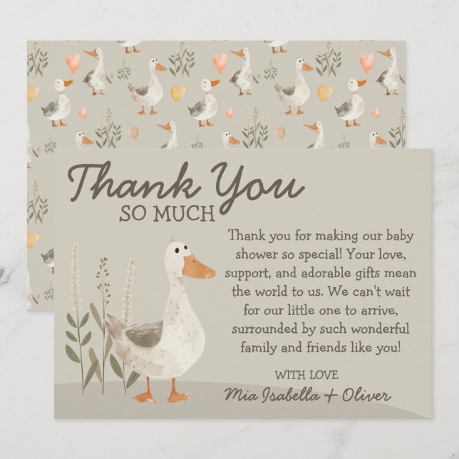 Watercolor Goose Baby Shower - Thank You Card (Front/Back)