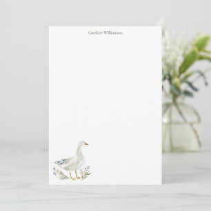Watercolor Goose Botanical Personalized Stationery Card