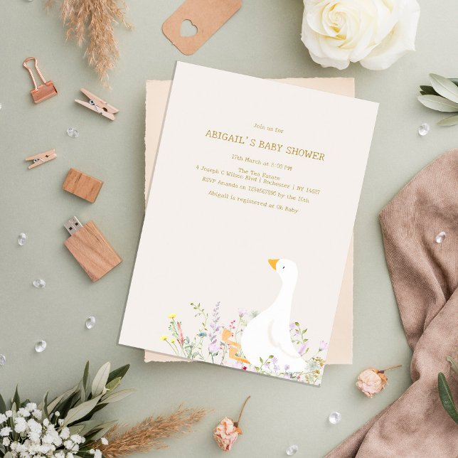 Watercolor Goose Duck Wildflower Baby Shower Invitation (Creator Uploaded)