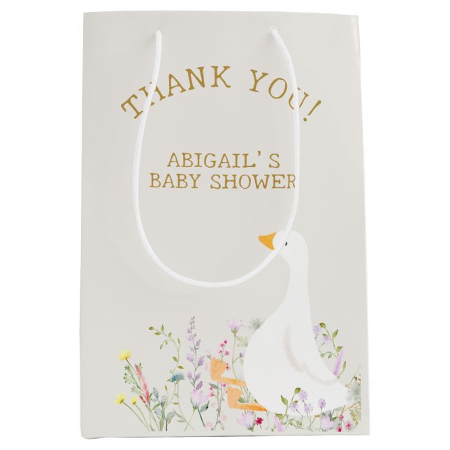 Watercolor Goose Duck Wildflower Baby Shower Medium Gift Bag (Front)