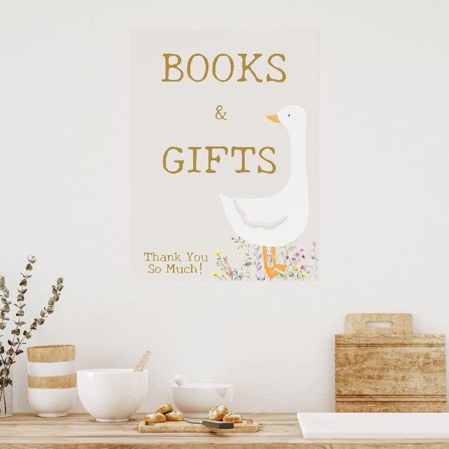 Watercolor Goose Floral Baby Shower Books Gifts Poster (Kitchen)