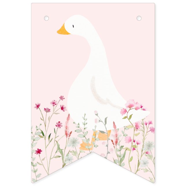 Watercolor Goose Wildflower Twins Baby Shower Bunting (Fourth Flag)