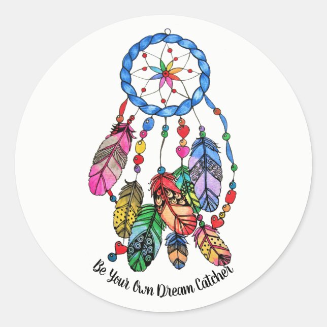 Watercolor gorgeous rainbow dream catcher classic round sticker (Front)