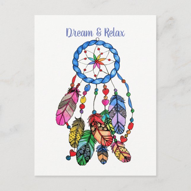 Watercolor gorgeous rainbow dream catcher postcard (Front)