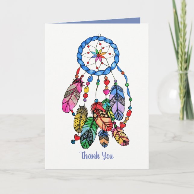 Watercolor gorgeous rainbow dream catcher thank you card (Front)