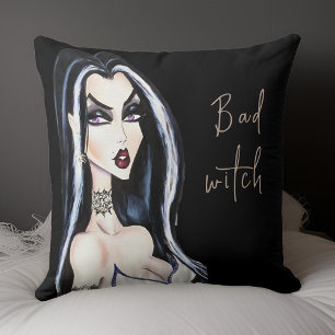 Watercolor Gothic Bad Witch Halloween Cushion