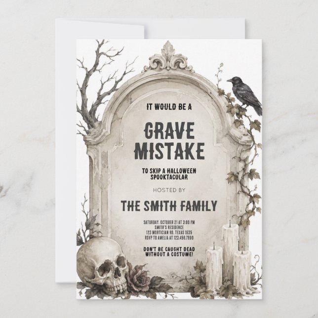Watercolor Gothic Graveyard Halloween Party Invitation (Front)