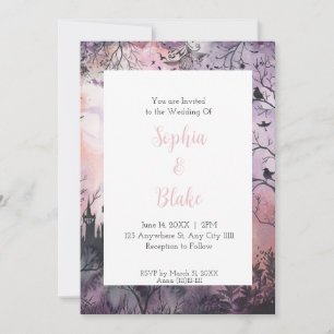 Watercolor Gothic Landscape Eerie Sky Wedding Invitation