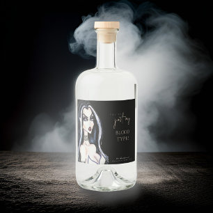 Watercolor Gothic Witch Halloween Black Liquor Bottle Label