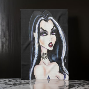Watercolor Gothic Witch Halloween Tea Towel