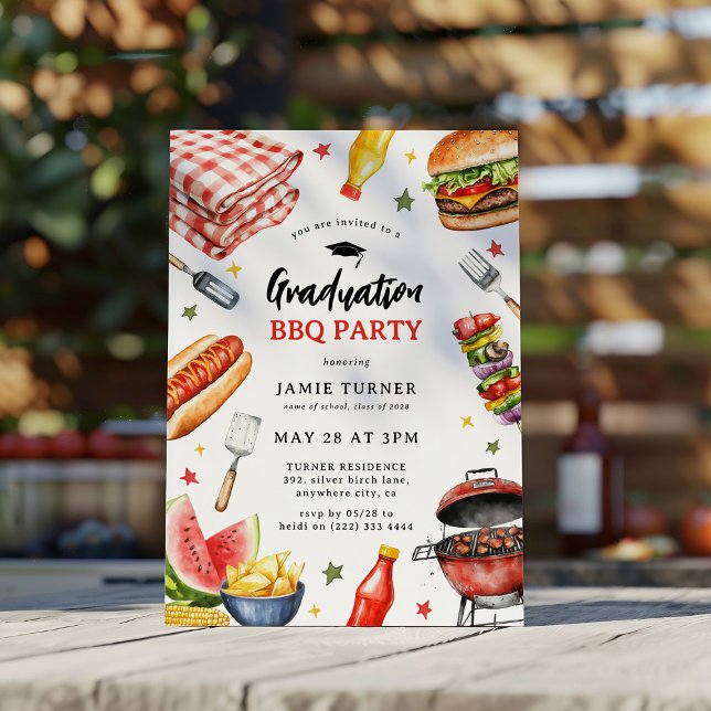 Watercolor Graduation BBQ Party Invitation (Creator Uploaded)