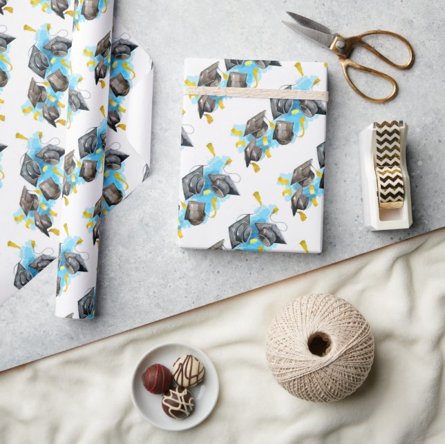 Watercolor Graduation Cap Wrapping Paper (Crafts)
