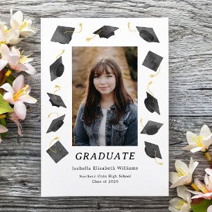 Watercolor Graduation Caps Multiple Photo Grad Announcement