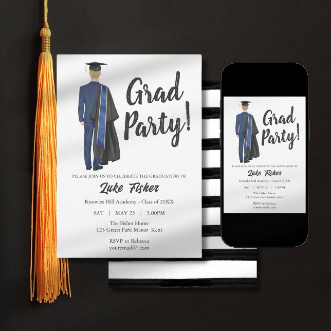 Watercolor Graduation Gown & Cap Invitation  (Creator Uploaded)