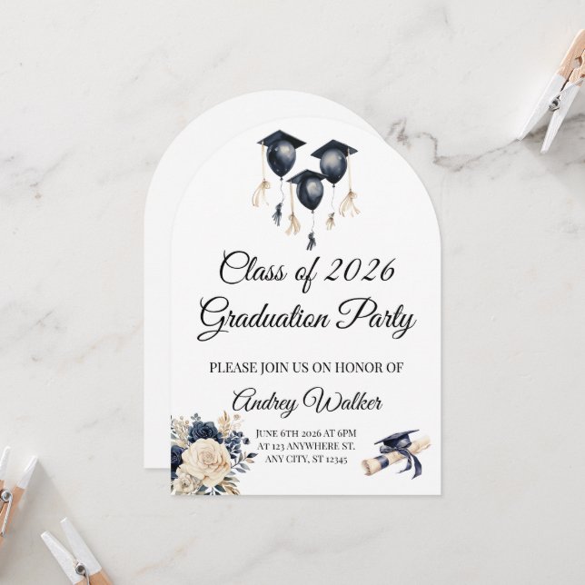 Watercolor Graduation Invitation Class of 2026 (Front/Back In Situ)
