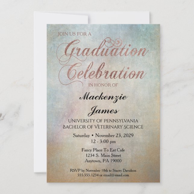 Watercolor Graduation Party Invitation Rose Gold (Front)
