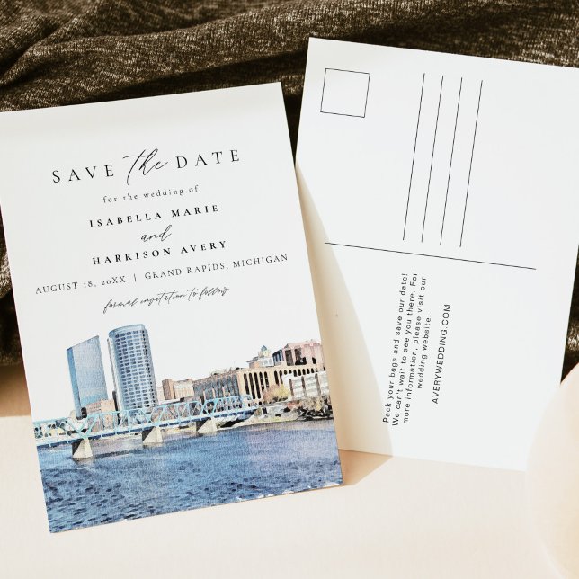 Watercolor Grand Rapids Michigan City Skyline Postcard (Creator Uploaded)