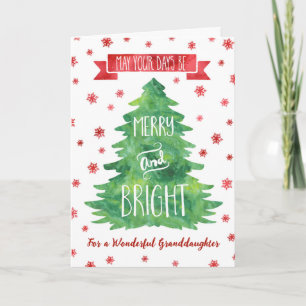 Watercolor Granddaughter Merry Christmas Card