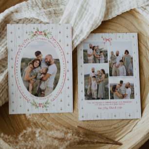Watercolor Grandmillennial Greenery Oval Photo Holiday Card