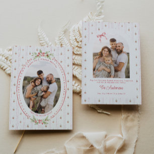 Watercolor Grandmillennial Greenery Oval Photo Holiday Card