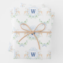 Watercolor Grandmillennial Reindeer Monogram Crest