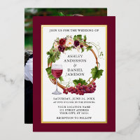 Watercolor Grape Vine Floral Wreath Photo Gold