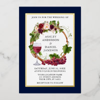 Watercolor Grape Vines Floral Wreath Blue Gold