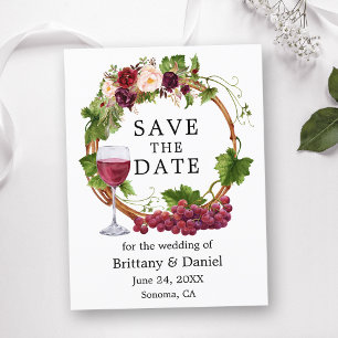 Watercolor Grape Vines Floral Wreath Save the Date Postcard